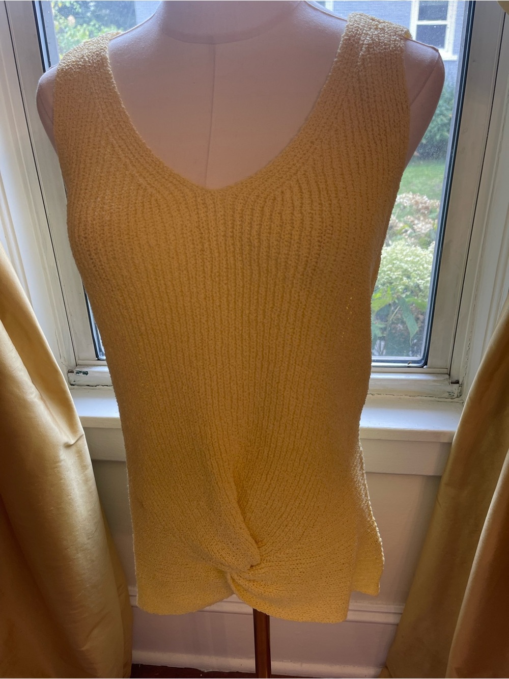 Boston Proper Yellow V-Neck Twist-Front Knit Tank